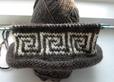 Very Warm Hat with Greek key pattern.