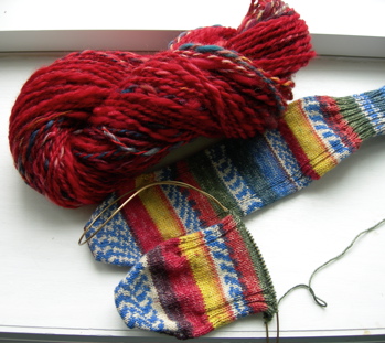 Red skein and socks.